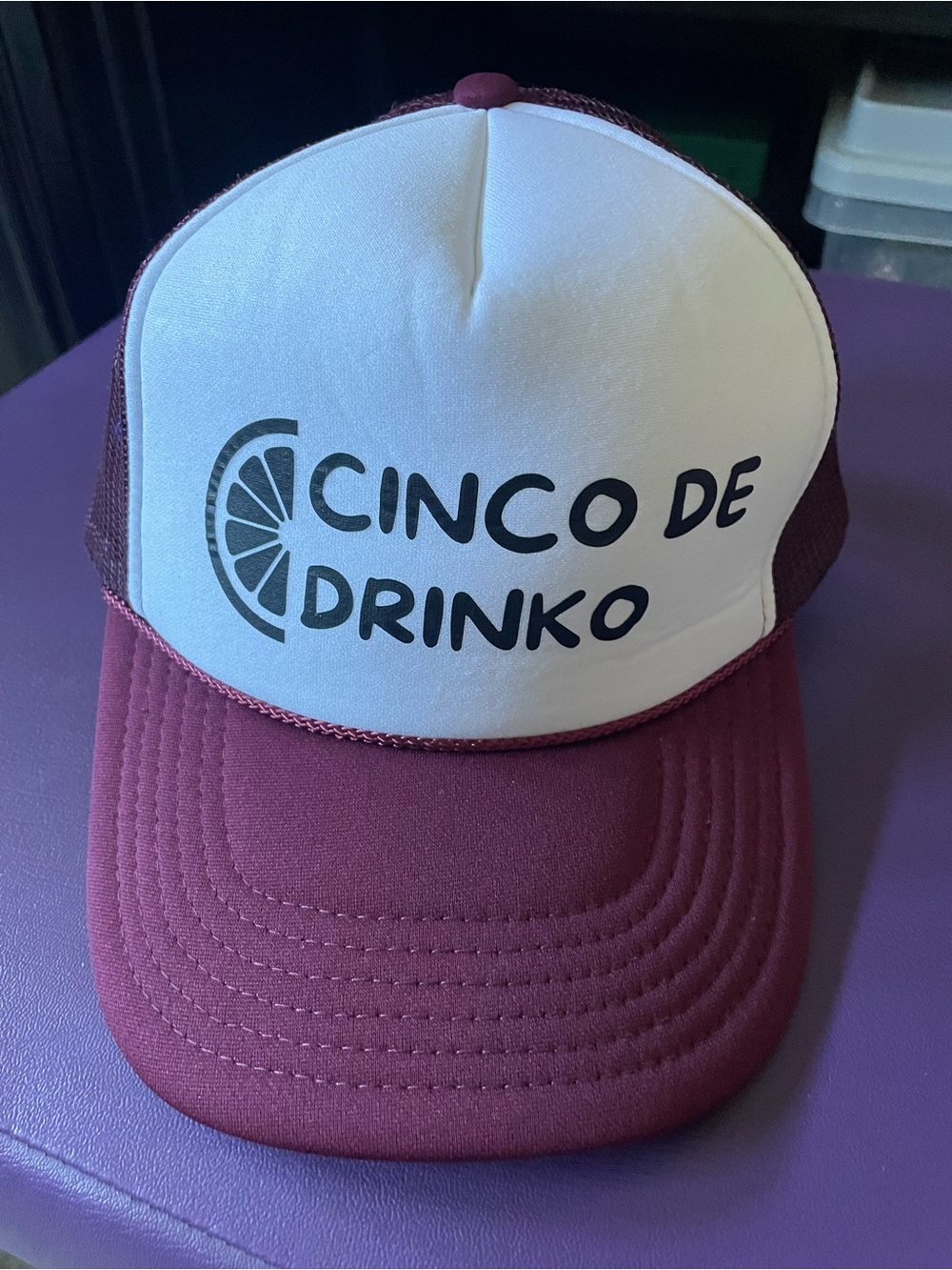 Cinco De Drinko Trucker Hat - White & Burgundy